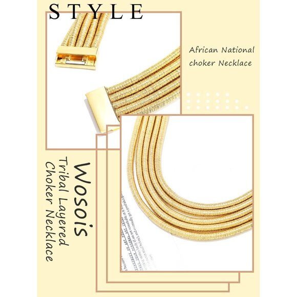 African Gold Rope Weave Multilayer Tribal Choker Necklace for Women - Picture 9 of 9